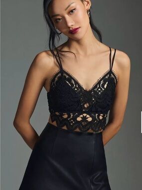 Anthropologie Viviette Black Lace Top